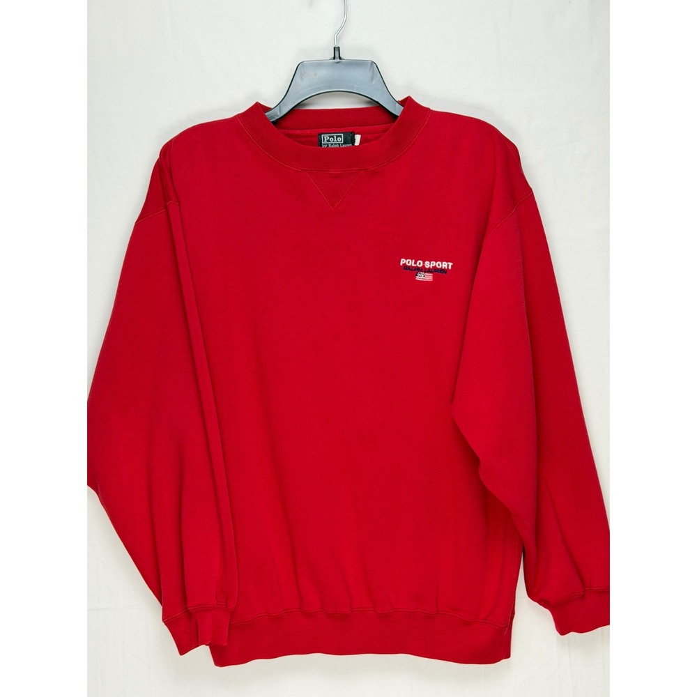 Polo Sport Ralph Lauren Mens Sweatshirt M Red Embroidered Flag Made in USA